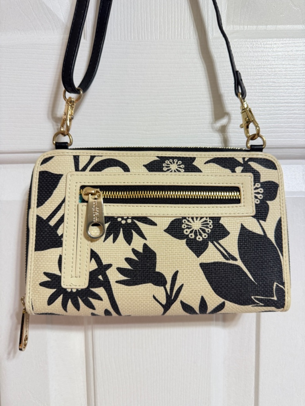 Spartina 449 black white linen leather Privateer Multi Phone Crossbody bag - Picture 3 of 7
